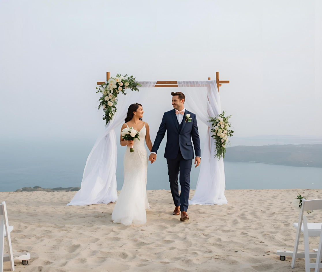 Couple celebrating on a tropical beach