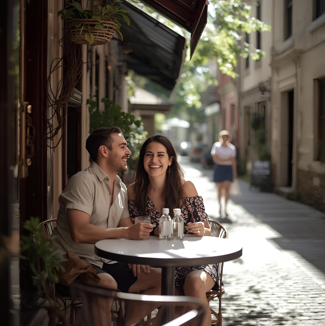 A couple laughing together