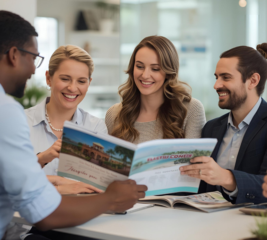 Couple reviewing wedding documents