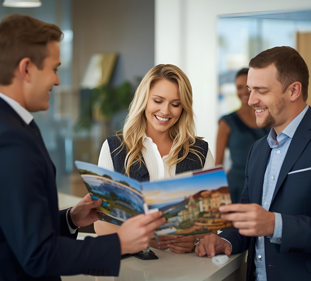 Travel agent working with clients